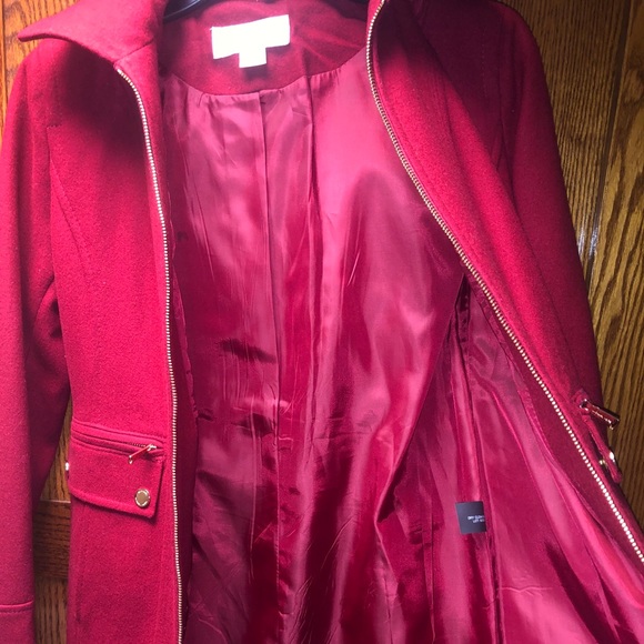 Michael Kors Red Gold Zipper Pea Coat Sz 2p - Picture 10 of 10